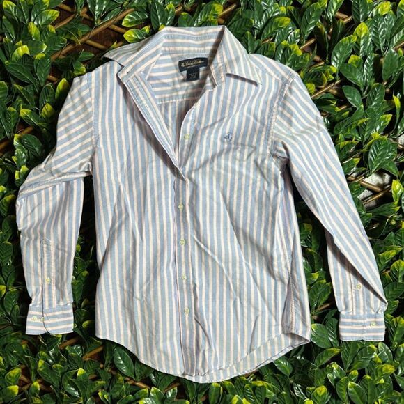 Brooks Brothers 100% Cotton Blue White Collared Shirt Size 2 - Picture 1 of 7